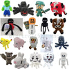 A collection of soft plush dolls inspired by Minecraft characters including Steve, Creeper, and various monsters.
