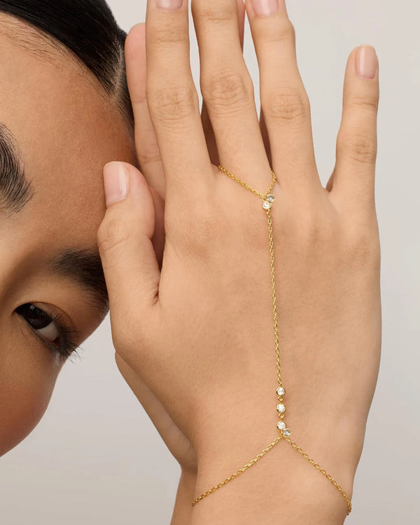 Dainty Gold-Plated Hand Chain with Cubic Zirconia