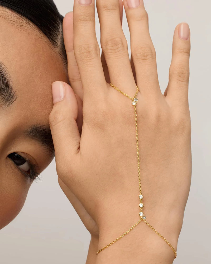 Dainty Gold-Plated Hand Chain with Cubic Zirconia
