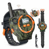 A green and black camouflage watch set with a digital display and a speaker, shown next to its strap.