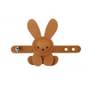 A small, tan felt bunny charm used as a bag or keychain accessory.