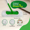 A green mop handle with a white microfiber pad is shown next to details about the product's thickness, elasticity, and absorb