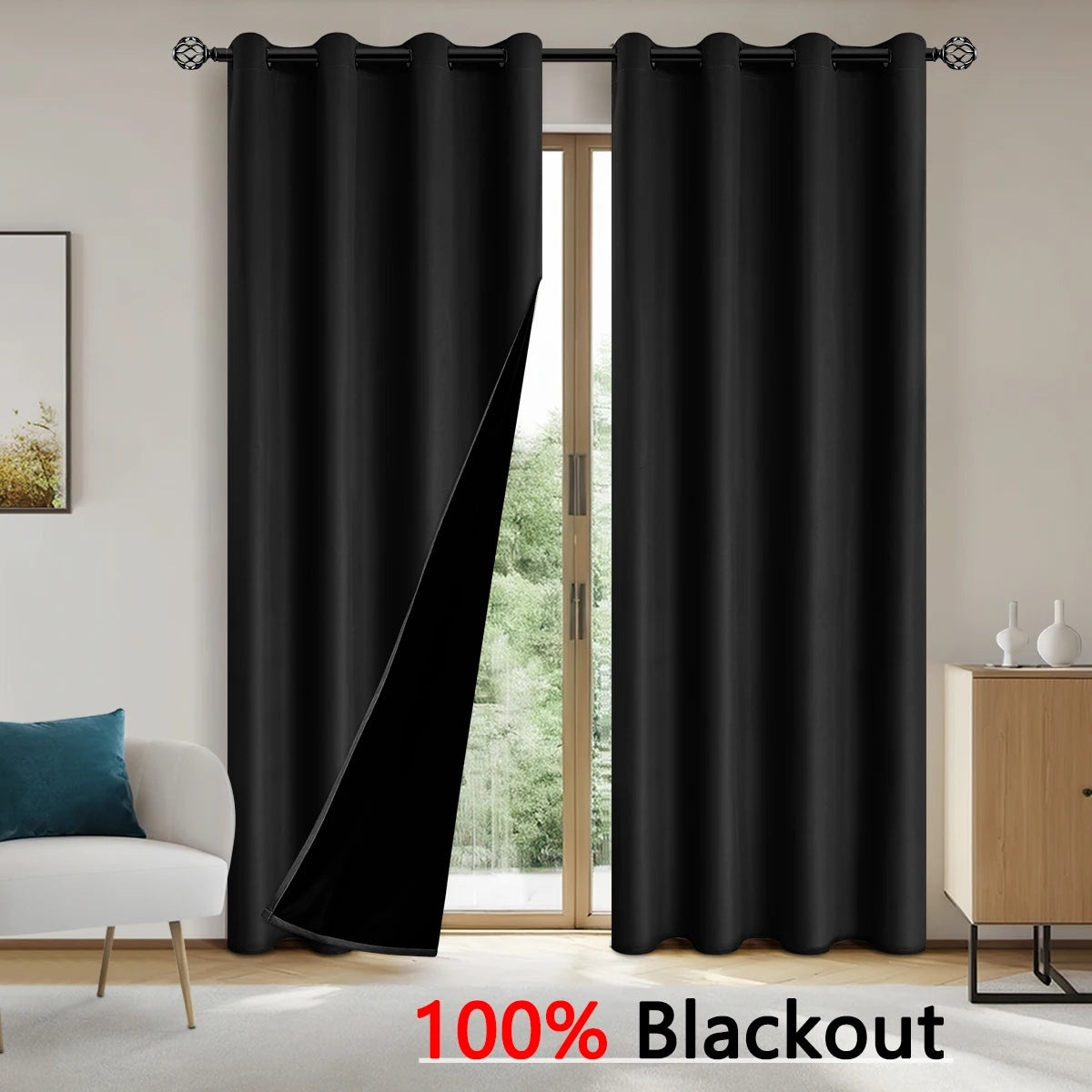100% Blackout Solid Color Curtains for Bedroom and Living Room