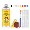 A yellow aerosol can of Tile Stone Crack Repair Agent next to a set of color-matching pigments and a white applicator kit.