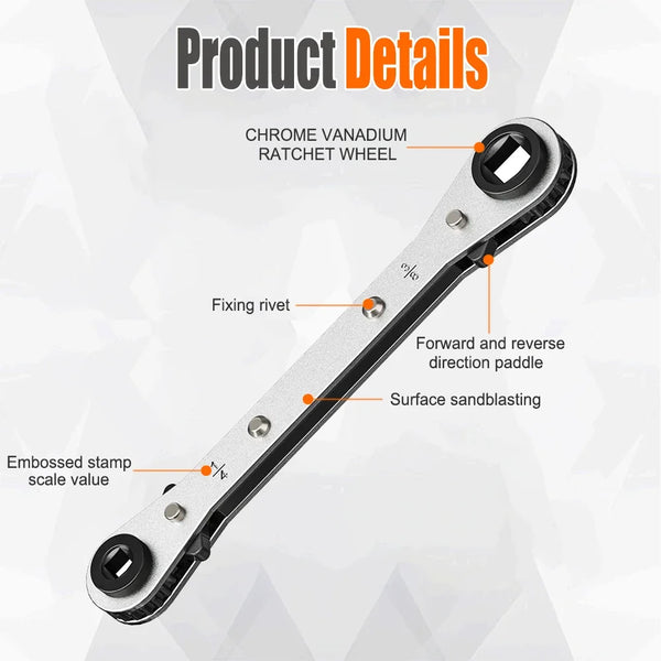 Double-Ended Ratchet Wrench for Refrigeration Valves – 4 Size Options