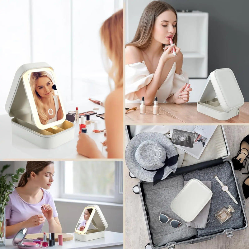 LED Lighted Travel Makeup Case with Adjustable Mirror