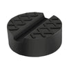 Black rubber pad for a universal car jack with a slotted frame rail adapter.