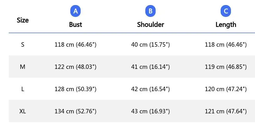 Size chart showing measurements for a silk satin robe with lace trim for women across sizes S to XL.
