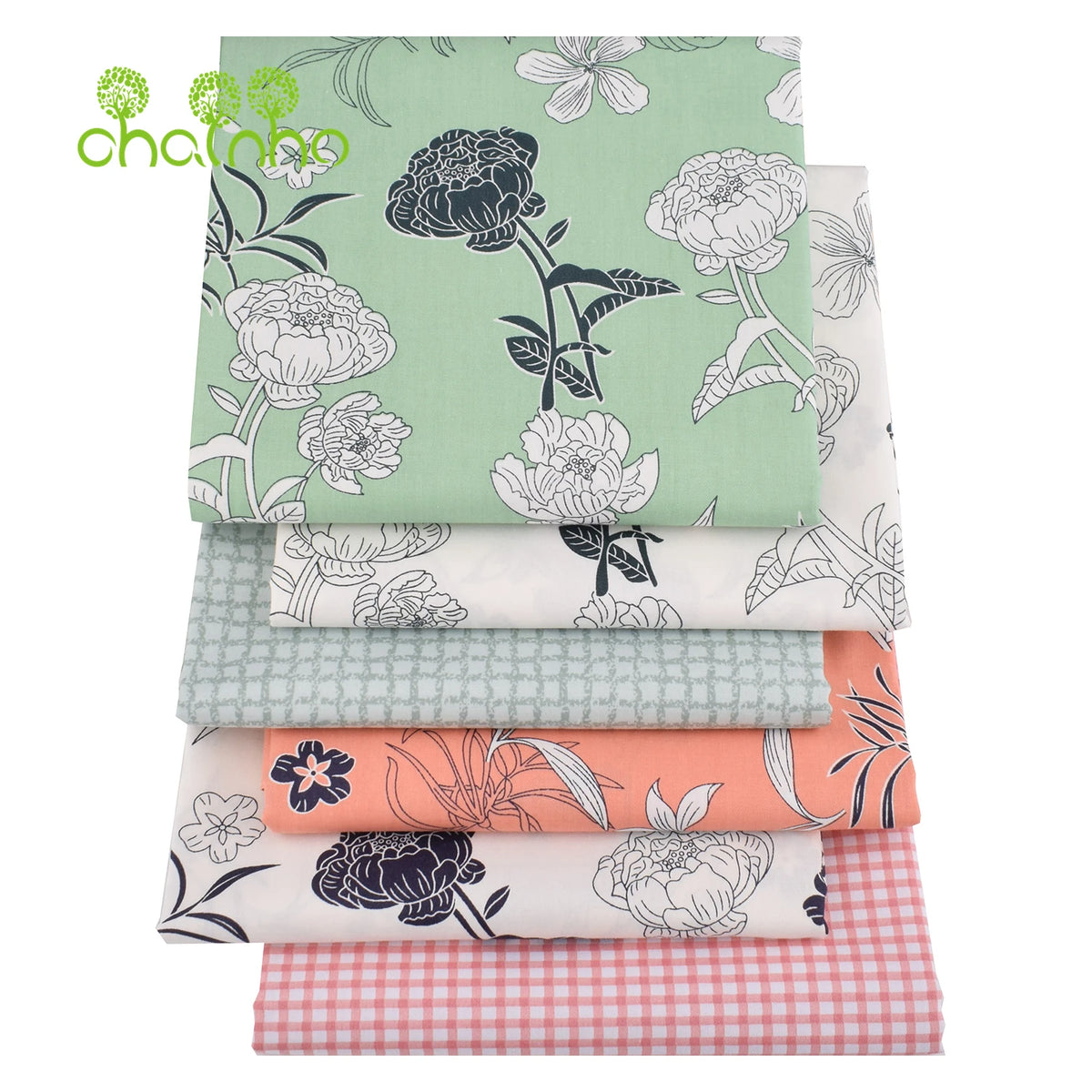 Floral Printed Twill Cotton Fabric for Quilting & Sewing – 6 Piece Set