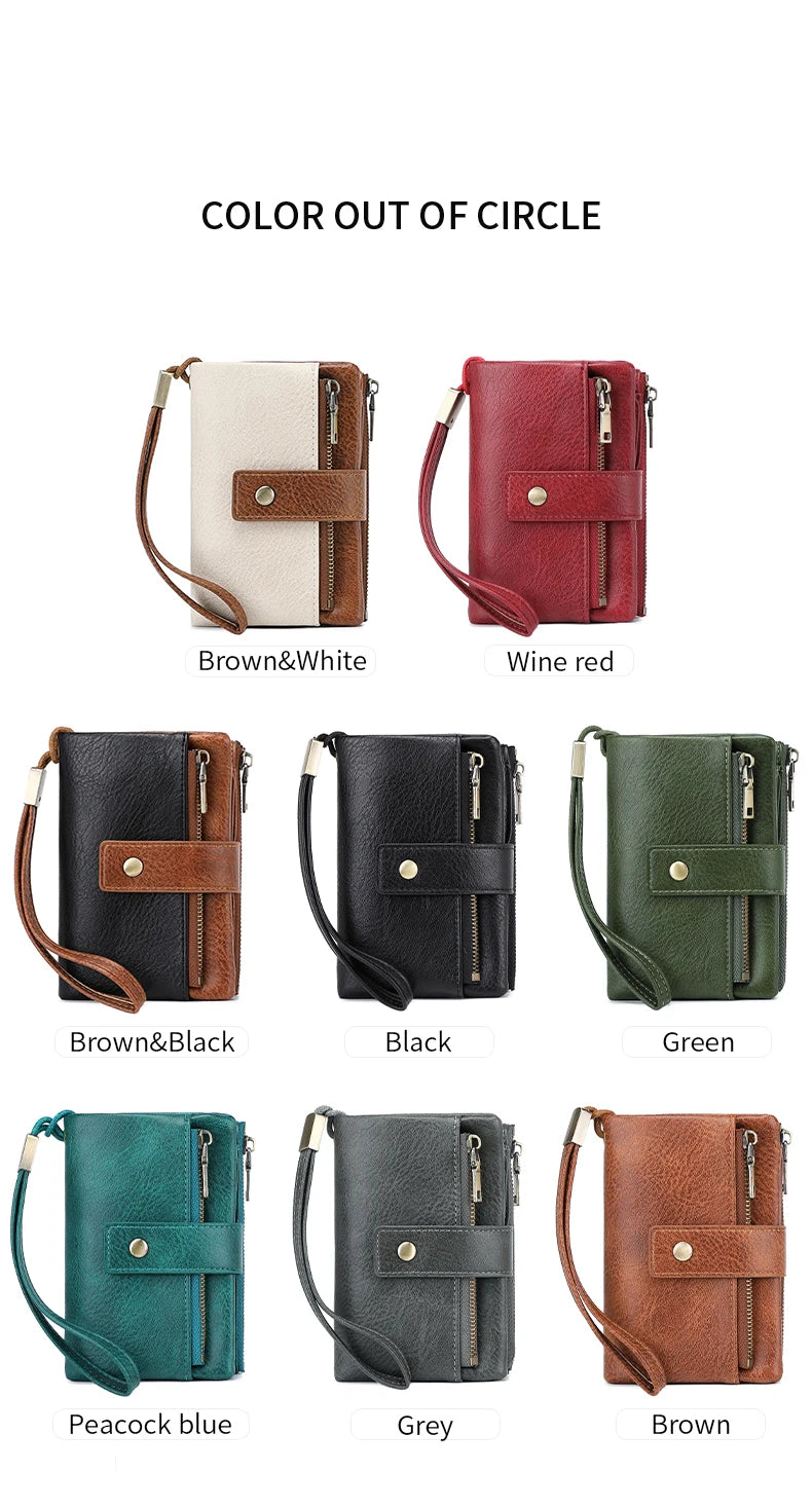 Vintage RFID-Blocking Triple-Fold Wallet with Double Zipper