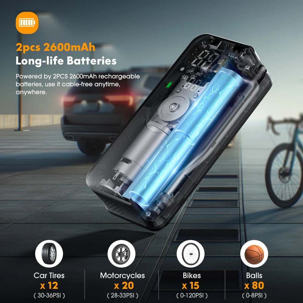 Rechargeable Cordless Tire Inflator with Digital Display