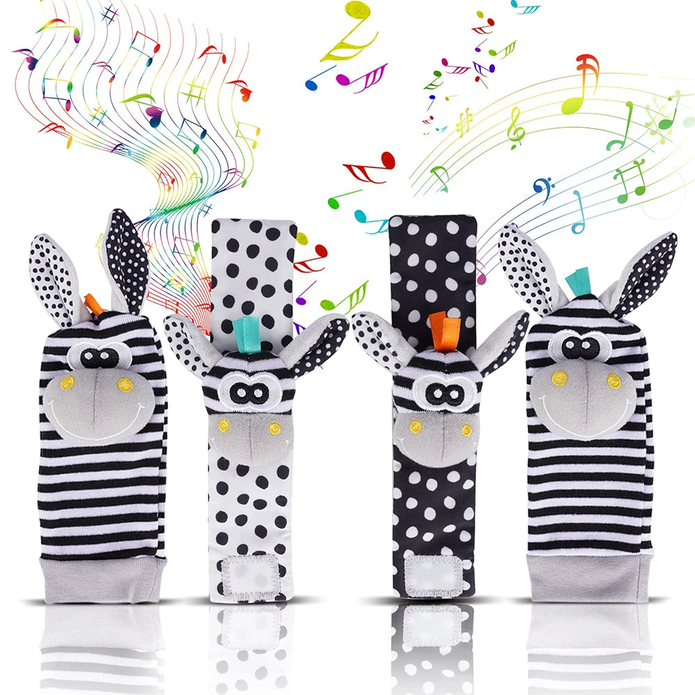 Soft Plush Baby Rattle Wrist and Foot Socks Set for Newborns