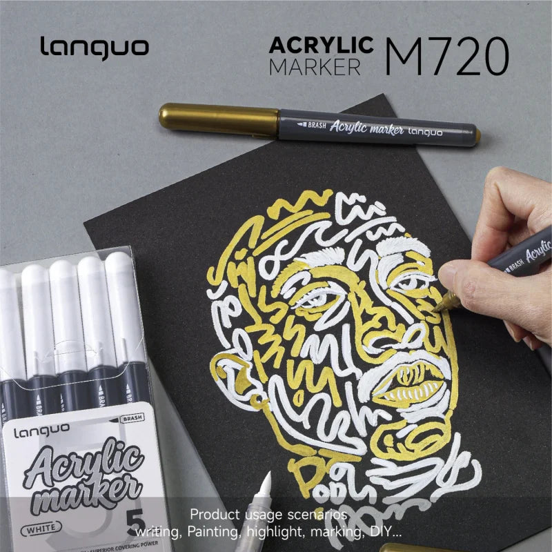Acrylic Paint Pens - 5 Pack Permanent Markers for Rock, Glass & Metal