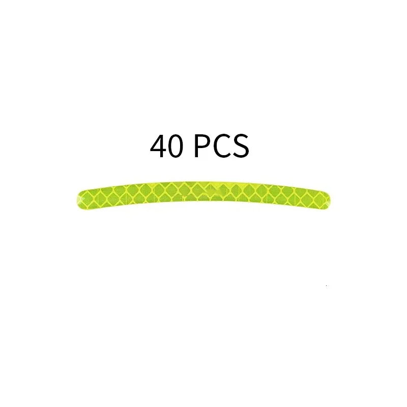 A yellow reflective wheel rim sticker, packaged as 40 pieces.