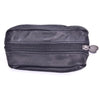 A black leather compact zippered coin purse with a metal key holder attached.
