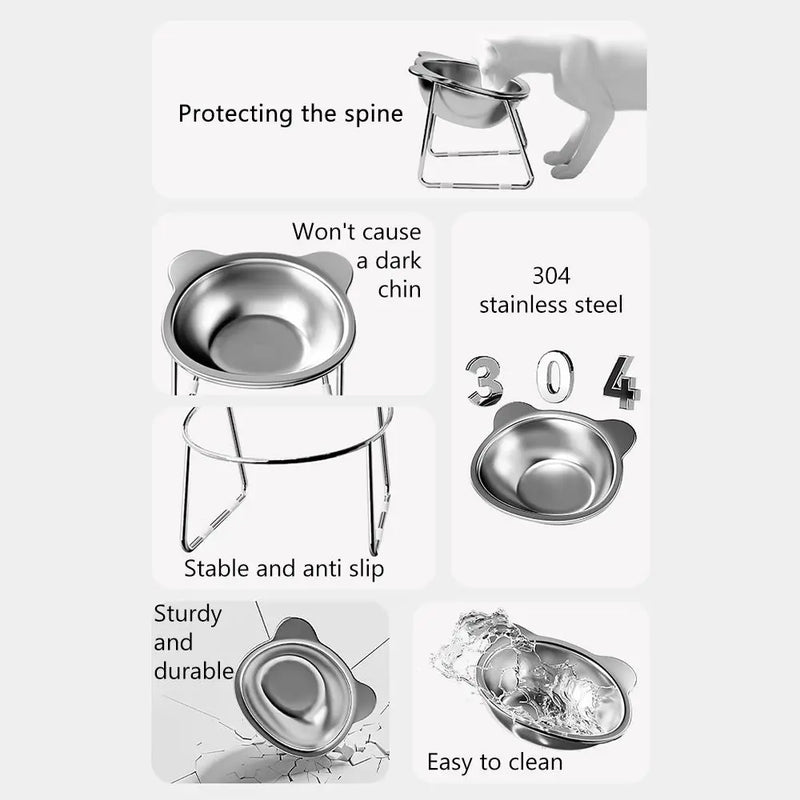 Elevated 15° Tilted Cat Food Bowl with Stainless Steel Insert