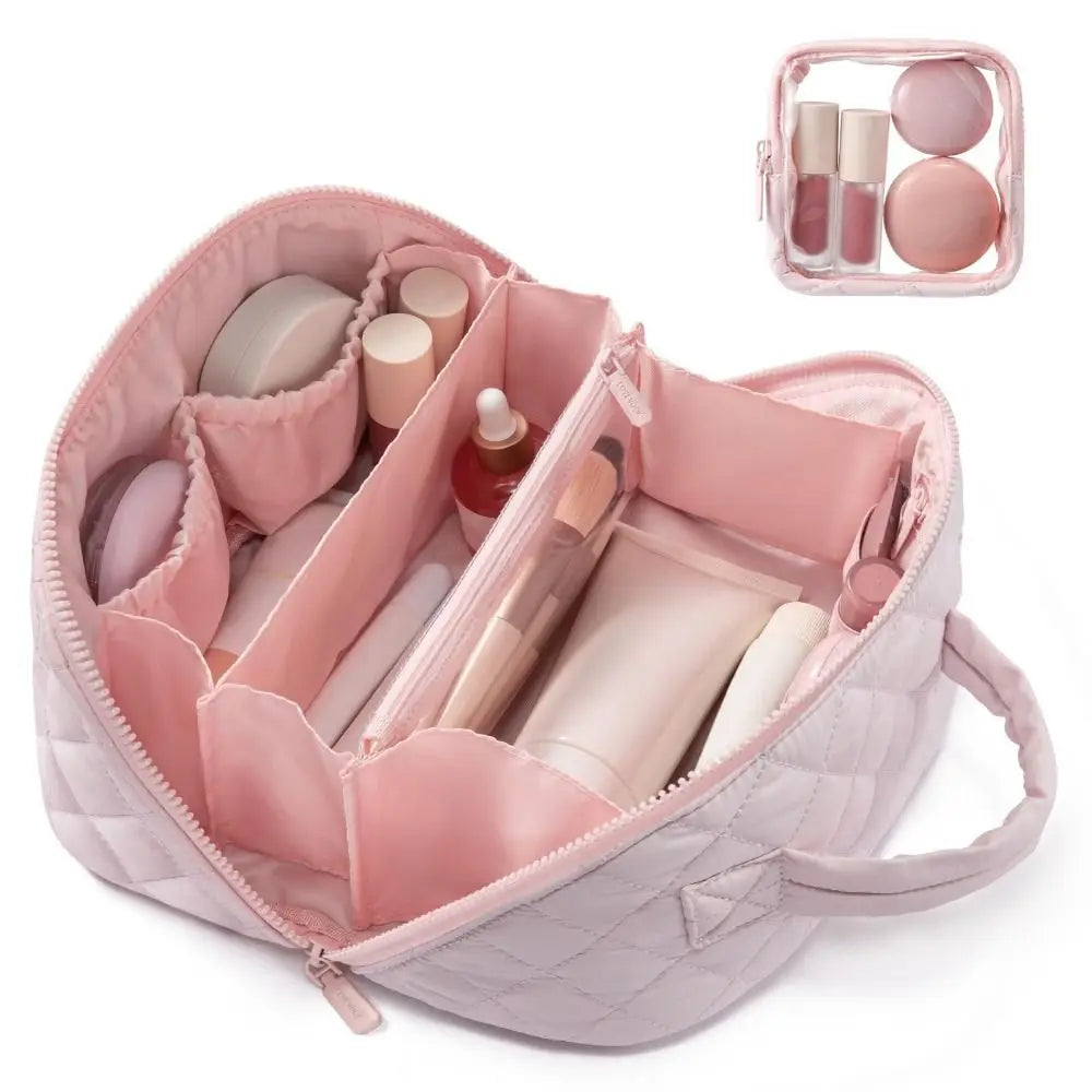Wide-Open Lay-Flat Makeup Bag with Water-Resistant Lining