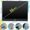 A black LCD writing tablet is shown with a stylus pen and various usage angles.