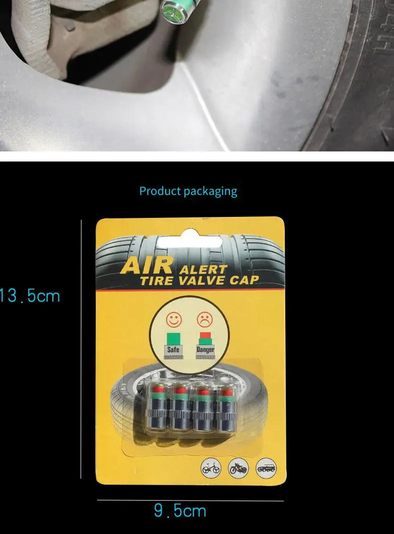 Tire Pressure Monitoring Valve Caps with Color Alert Indicators (4-Pack)