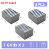 Three gray PP board foldable closet organizer boxes with seven grids each for storing undergarments and accessories