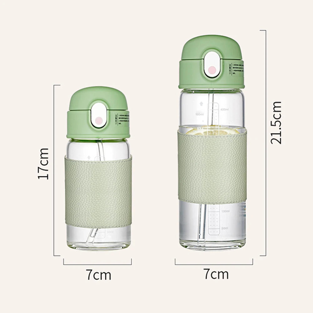 Portable Straw Water Bottle with Scale and Wide Mouth