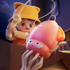 A child plays with an interactive dancing octopus toy that has lights and music.