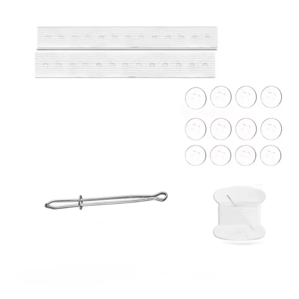 A set of adjustable invisible belt tightener clips and a thin metal needle for non-sew waistbands.