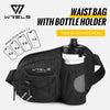 Black Wrels running waist bag with a bottle holder shown against a white background.