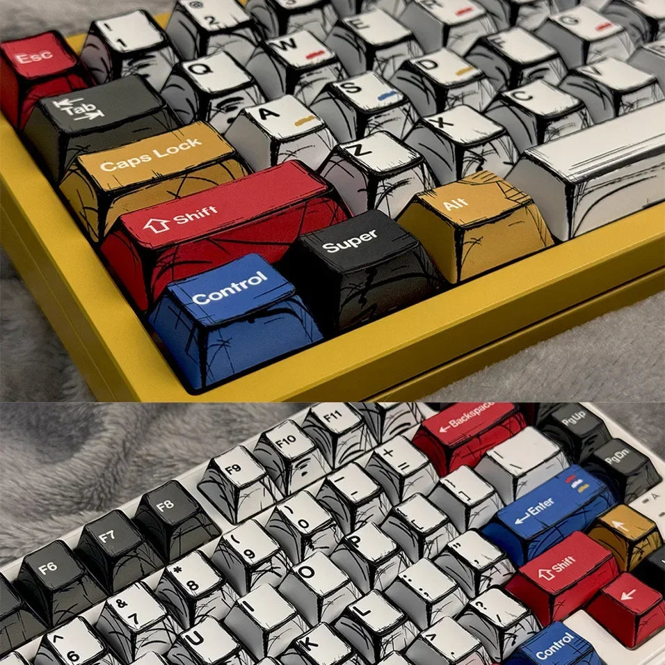 Comic Style Colorful Keycap Set – 136 Keys, Classic Minimalist Design
