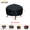 Black all-weather waterproof fire pit cover with a dome shape and stand.