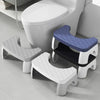 A set of white and blue ergonomic non-slip toilet squat stools shown on a gray floor.