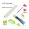 A kit including a waterproof painting canvas, adhesive, sticky pen, plastic tray, and diamond beads for cross stitch art.