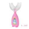 Pink U-shaped silicone toothbrush for children aged 2 to 6 years
