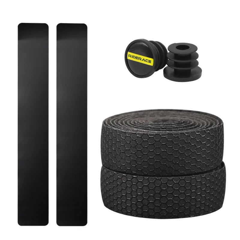 Black silica gel handlebar tape, including a roller and a roll of tape.