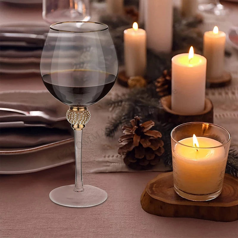 Elegant Gold-Rimmed Diamond Wine Glasses