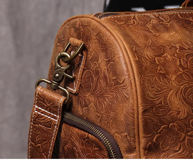 Vintage Embossed Leather Travel Duffle Bag
