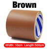 Brown self-adhesive PU leather repair patch in a roll with blue and white stripes