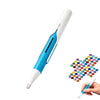 A white and blue automatic diamond painting bead dispenser pen with a precision tip is shown next to a pile of colorful beads