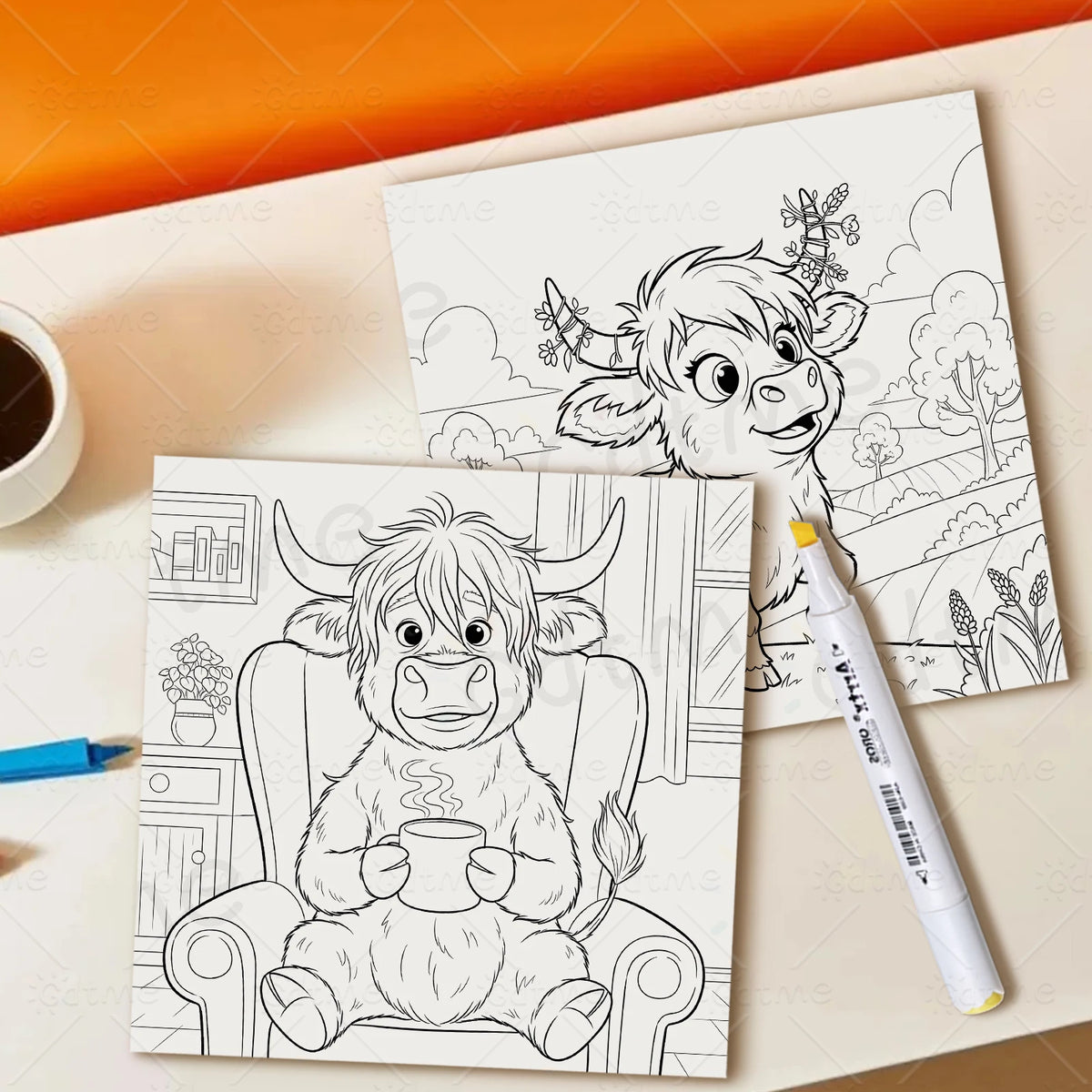 Livre de coloriage pour adultes : Motifs de vache écossaise