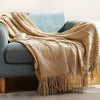 Khaki Knitted Throw Blanket with Tassels