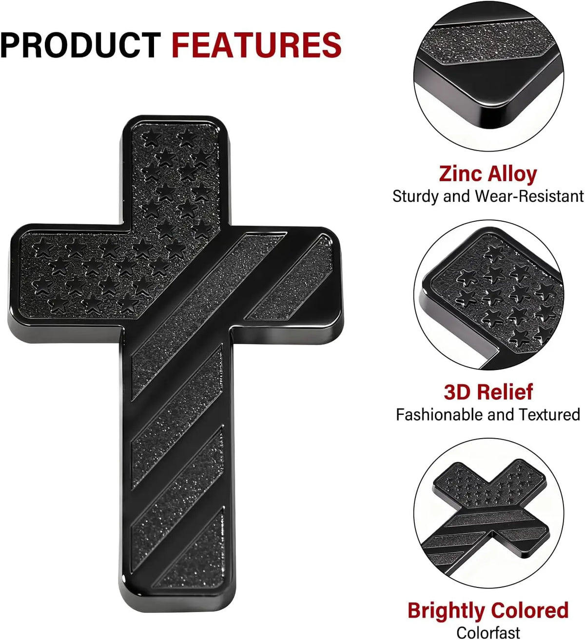 Black zinc alloy 3D relief USA flag cross emblem for car