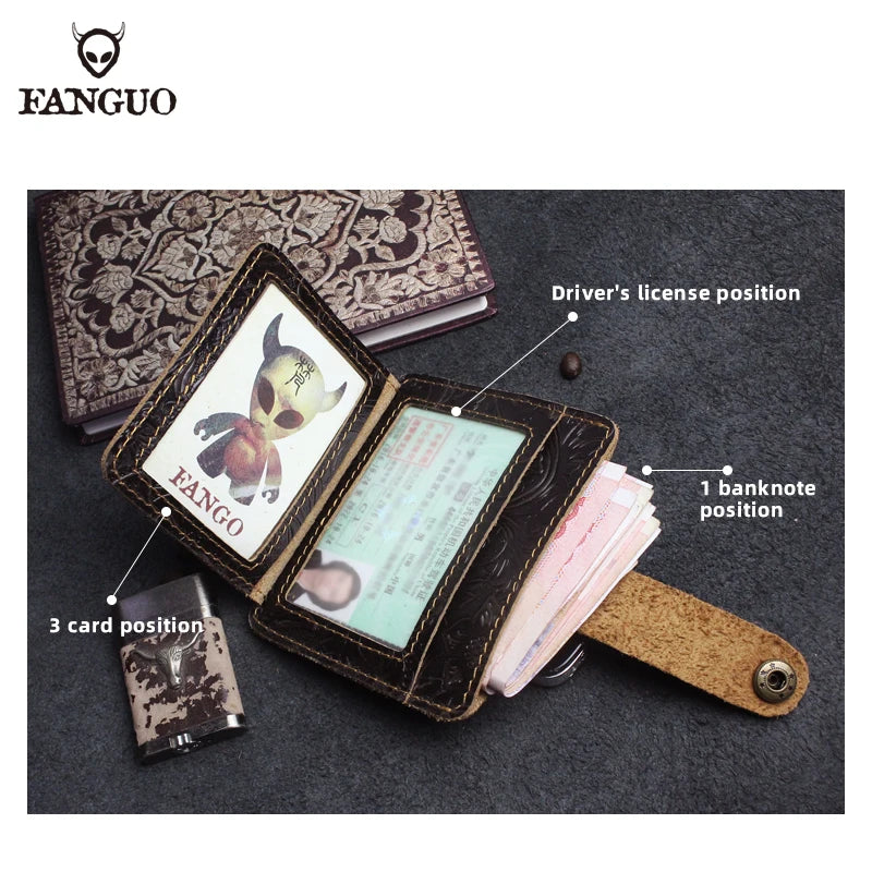 Handcrafted Cowhide Leather Card Wallet with Coin Pocket