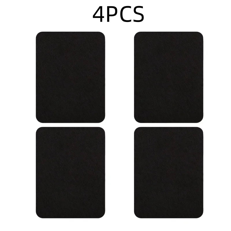 Four black iron-on fabric patches for clothing repair and DIY decor