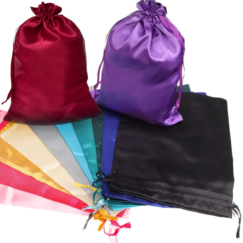 Satin Wig Storage Bags with Drawstring Closure