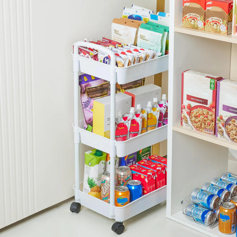 3-Tier Plastic Utility Cart with Lockable Wheels
