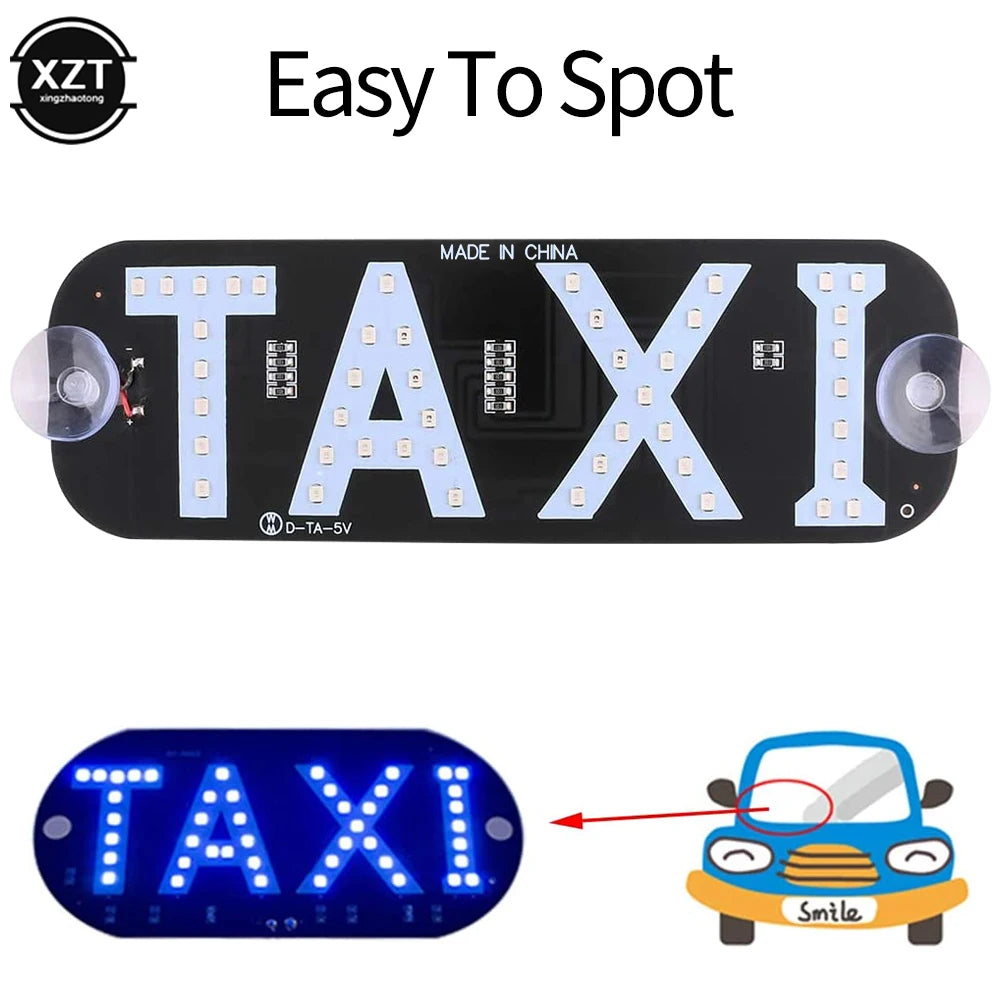 LED taxi indicator light panel with the word TAXI and a car icon.