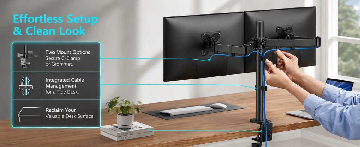 Heavy-Duty Dual Monitor Stand with Full Articulation for Desks Up to 32 Inches