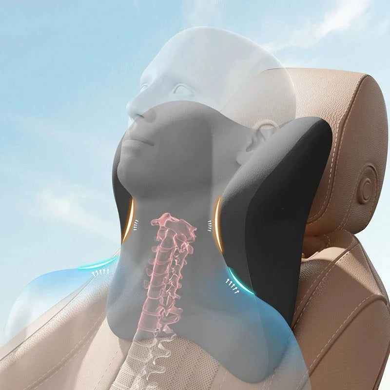 A translucent silicone headrest and lumbar support cushion designed for memory foam car seating.