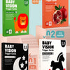 A set of Montessori high-contrast trigger cards for baby visual stimulation showing various colors and shapes.