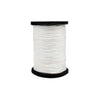 A spool of white waxed thread with a black core and a black cap for a professional leather sewing kit.